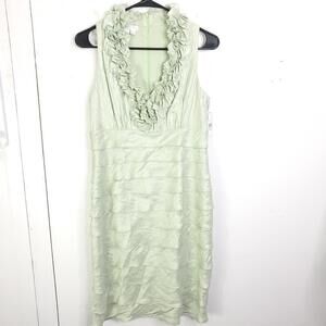 London Times Dress Womens 8 Mint Ruffle V Neck Tiered Fitted Empire Waist